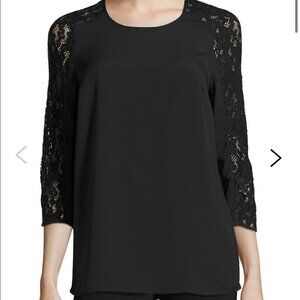 NWT Lord & Taylor Purple Grape Judy  Raglan sleeve lace accent 3/4 blouse M